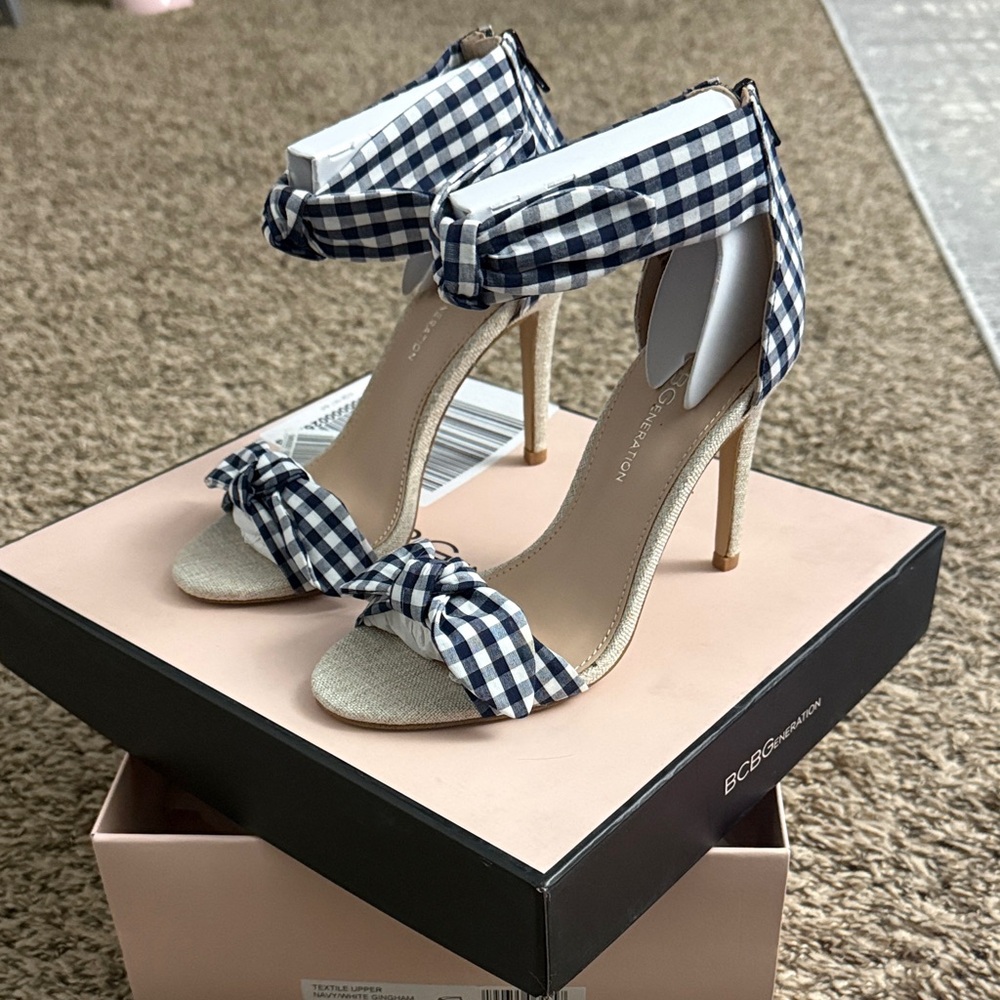 BCBGeneration Navy and White Checkered Heels